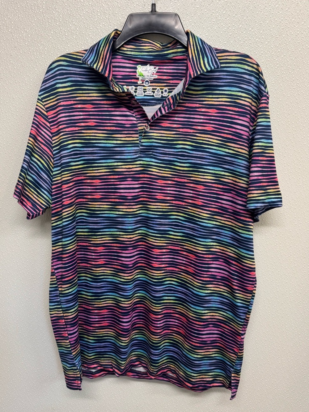 Tailorbyrd Navy Multicolor Striped Golf Polo Shirt Sz M